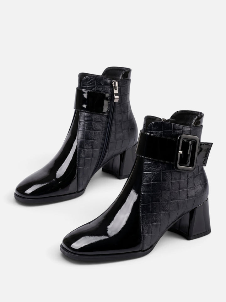 Women's Patent Croc-Effect Ankle Boots with Buckle