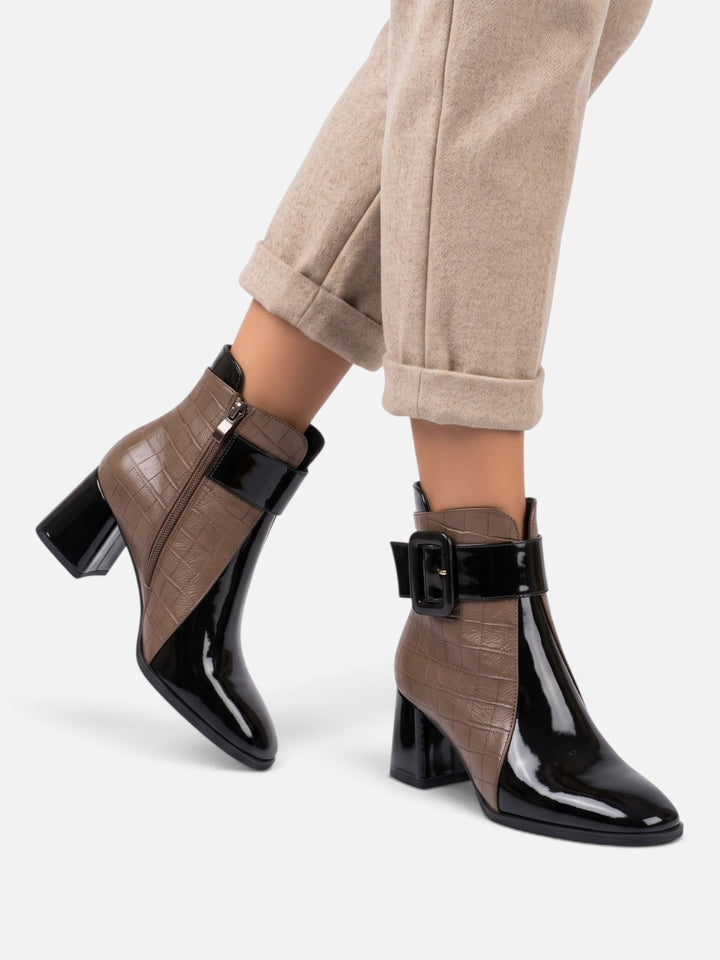 Women's Patent Croc-Effect Ankle Boots with Buckle