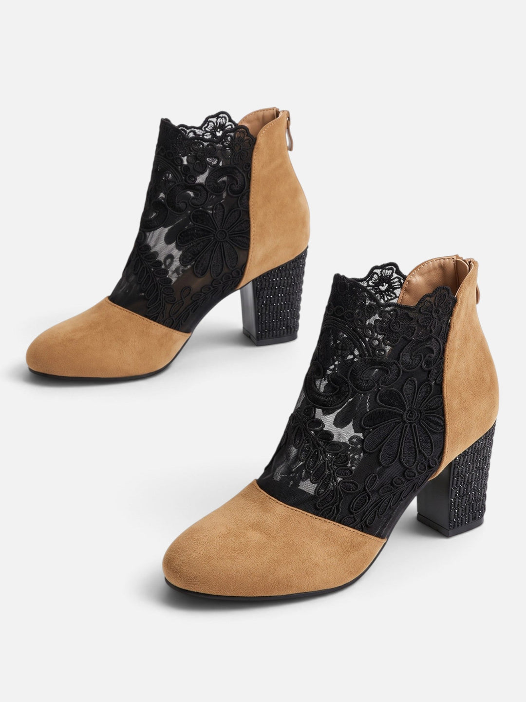 Women's Lace Ankle Boots with Rhinestone Heel