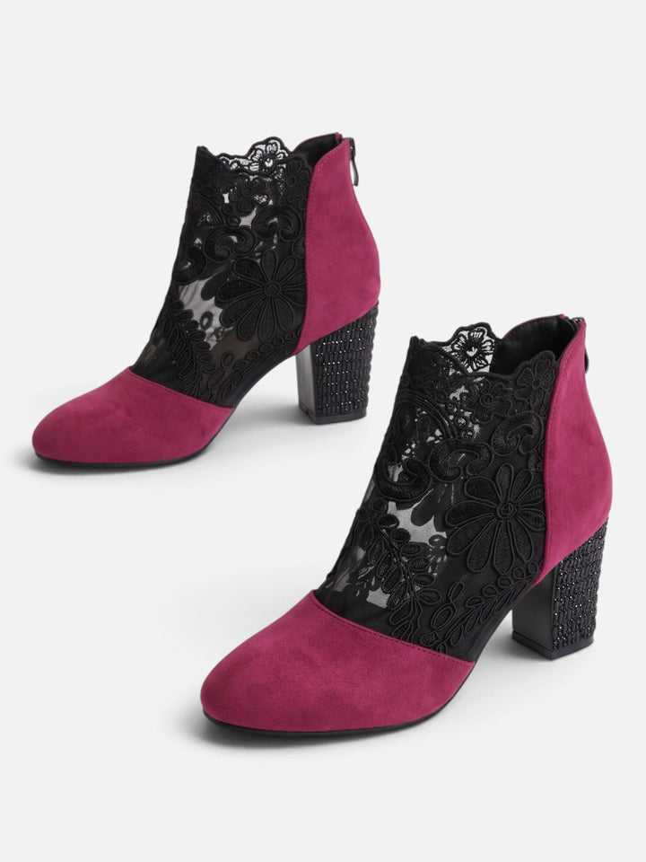 Women's Lace Ankle Boots with Rhinestone Heel