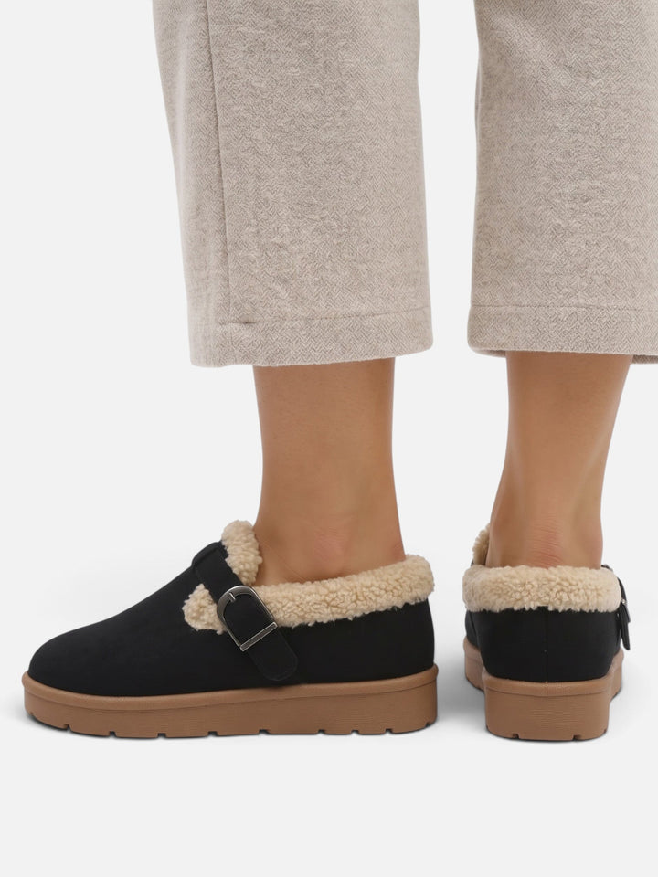 Women's Faux Suede Sherpa Clogs with Buckle