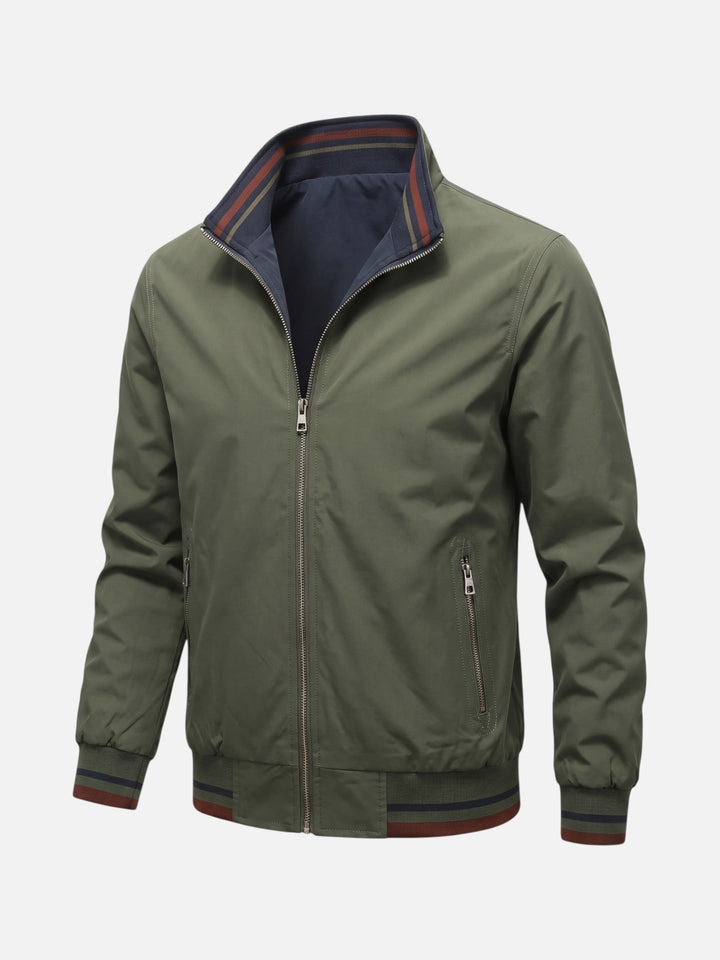 Men's Zip-Up Harrington Jacket with Stripes