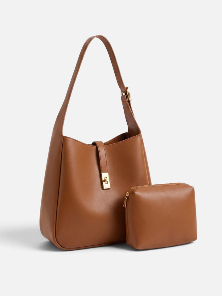 Women's Leather Hobo Bag with Twist Lock and Pouch