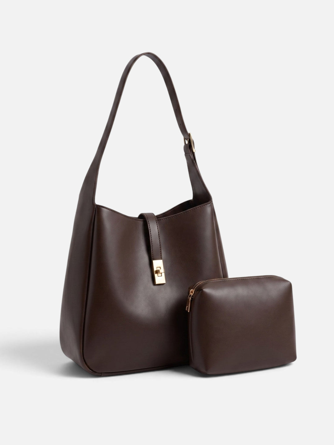 Women's Leather Hobo Bag with Twist Lock and Pouch