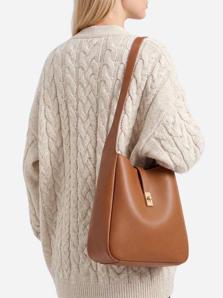 Women's Leather Hobo Bag with Twist Lock and Pouch