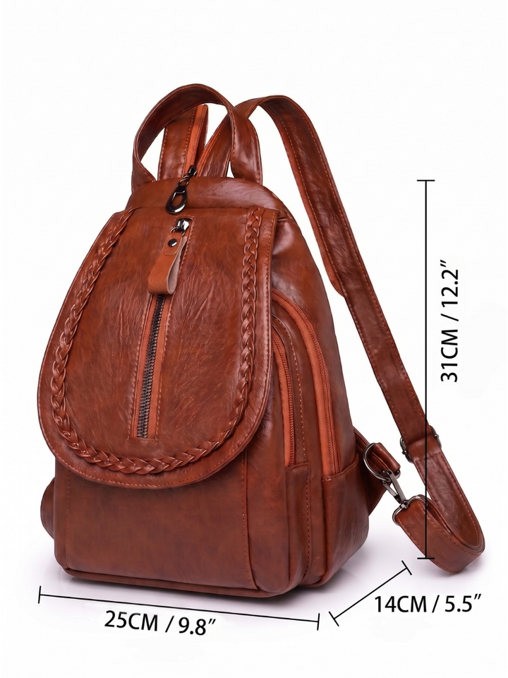 Women's Woven Leather Mini Backpack with Shoulder Strap