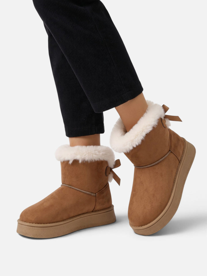 Women's Fur-Lined Faux Suede Ankle Boots with Bow