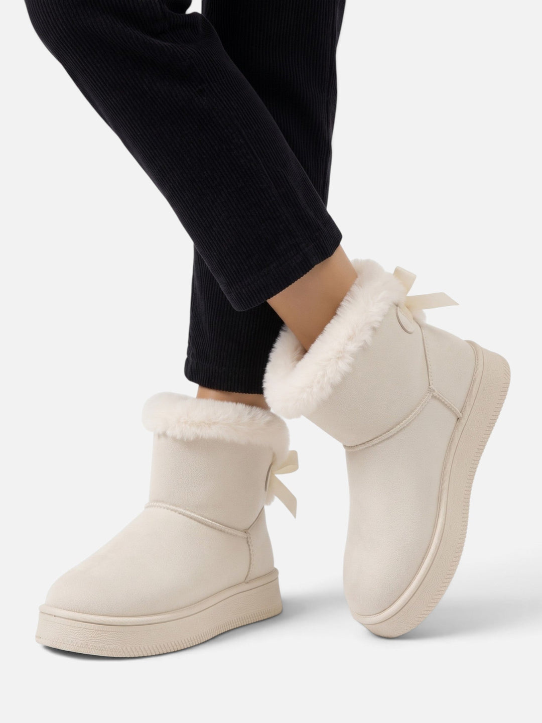 Women's Fur-Lined Faux Suede Ankle Boots with Bow