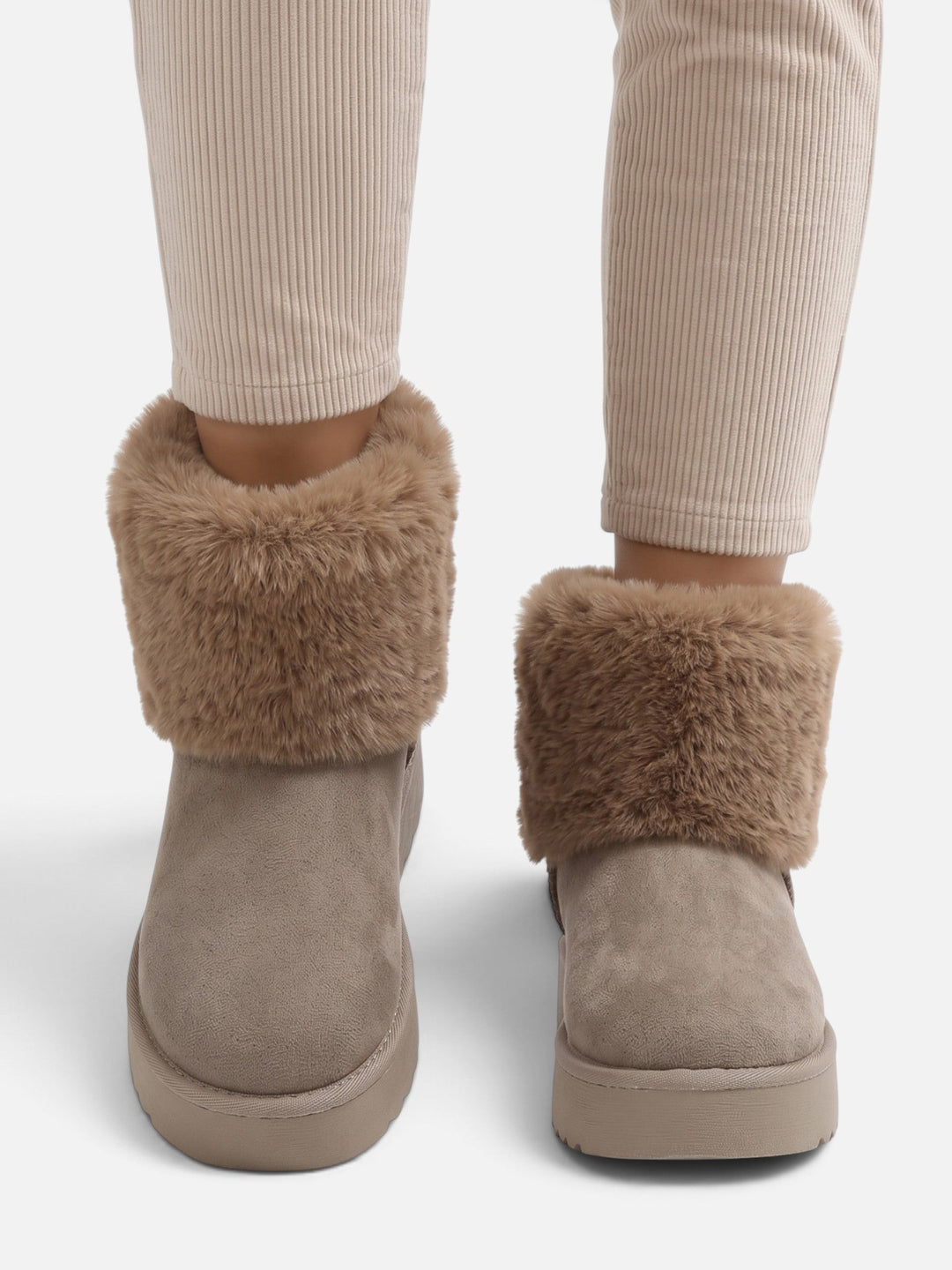 Women's Faux Suede Platform Ankle Boots with Faux Fur Cuff