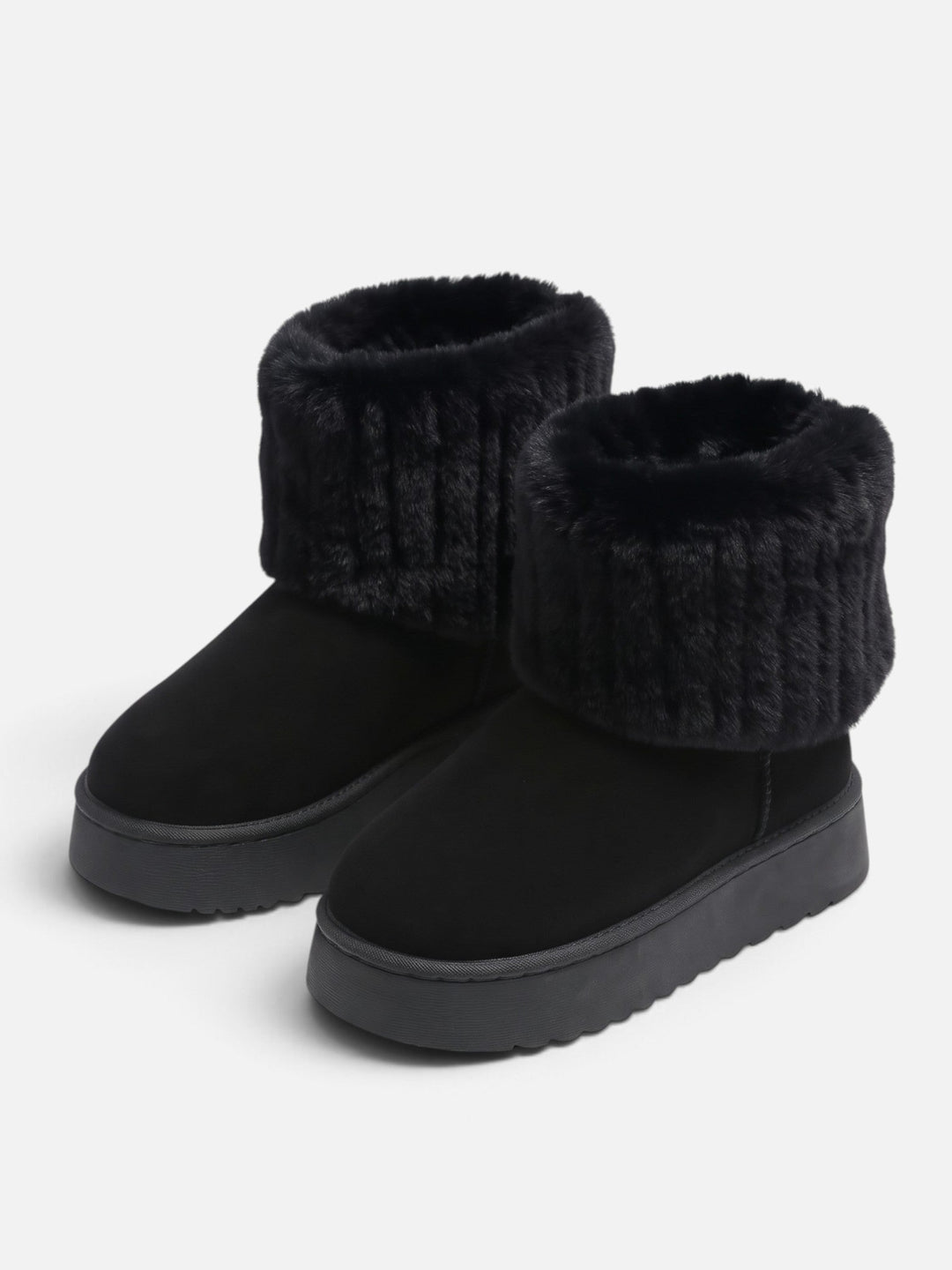 Women's Faux Suede Platform Ankle Boots with Faux Fur Cuff