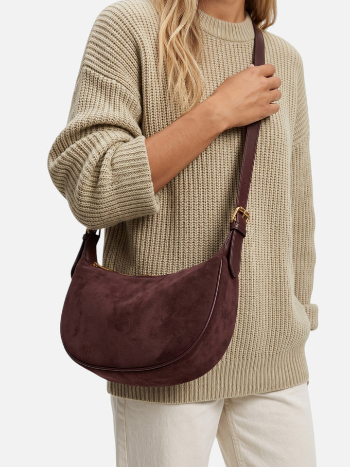 Women's Zip-Top Faux Suede Hobo Bag