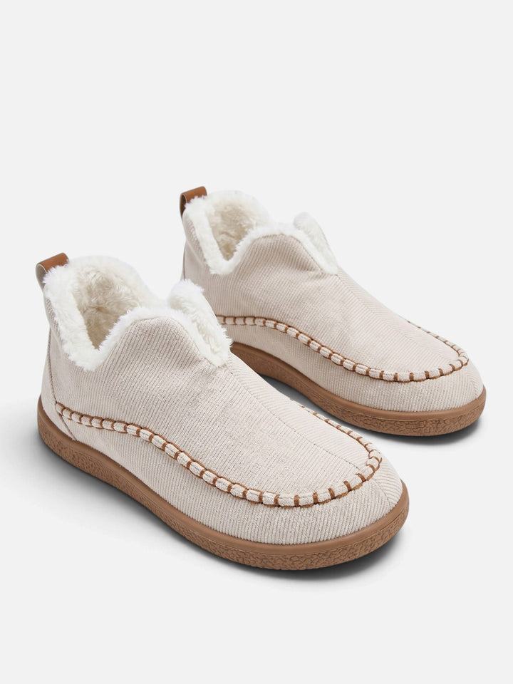 Women's Slip-On Corduroy Slippers with Faux Fur Lining