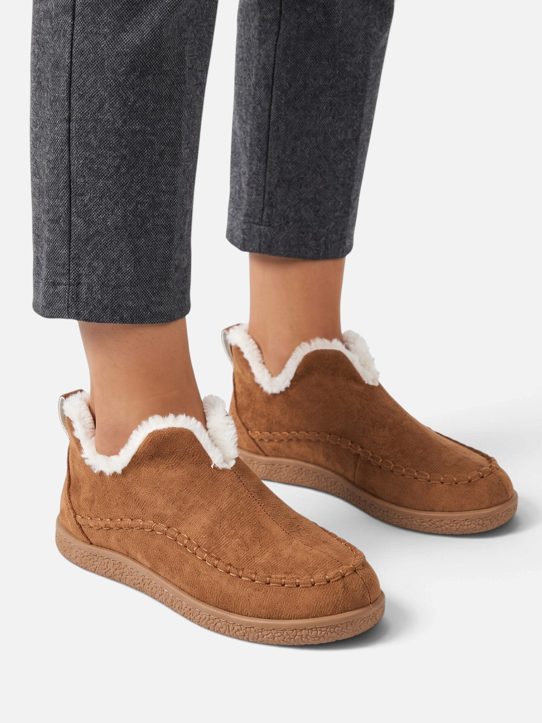 Women's Slip-On Corduroy Slippers with Faux Fur Lining