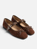 Women's Suede Mary Jane Ballet Flats with Bow and Buckle