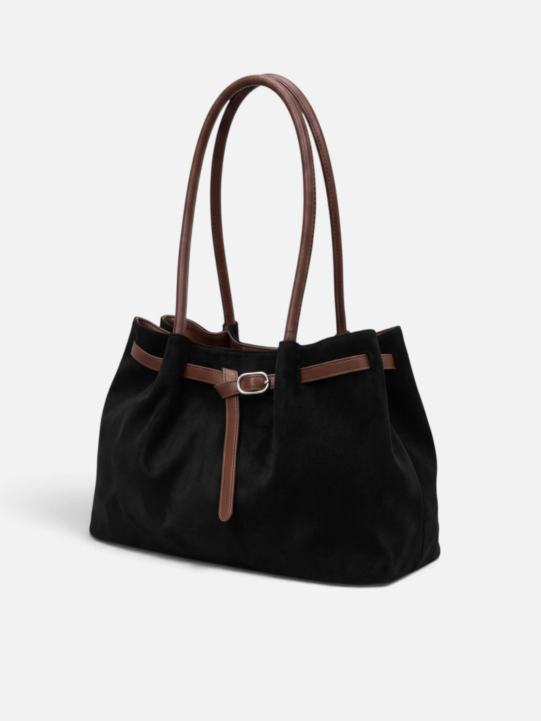 Women's Faux Suede Shoulder Tote Bag with Buckle Belt