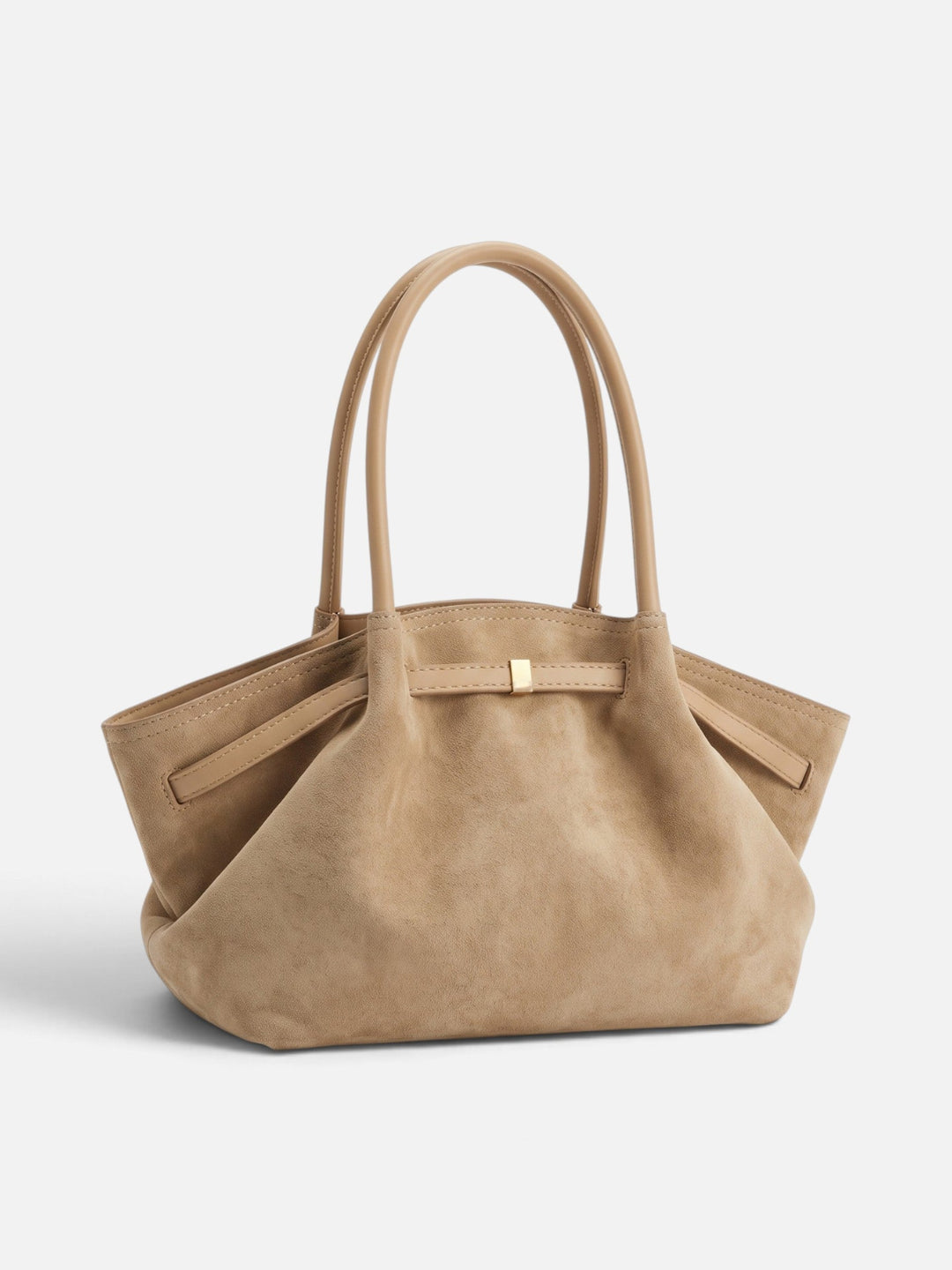 Women's Faux Suede Shoulder Tote Bag with Belt Detail