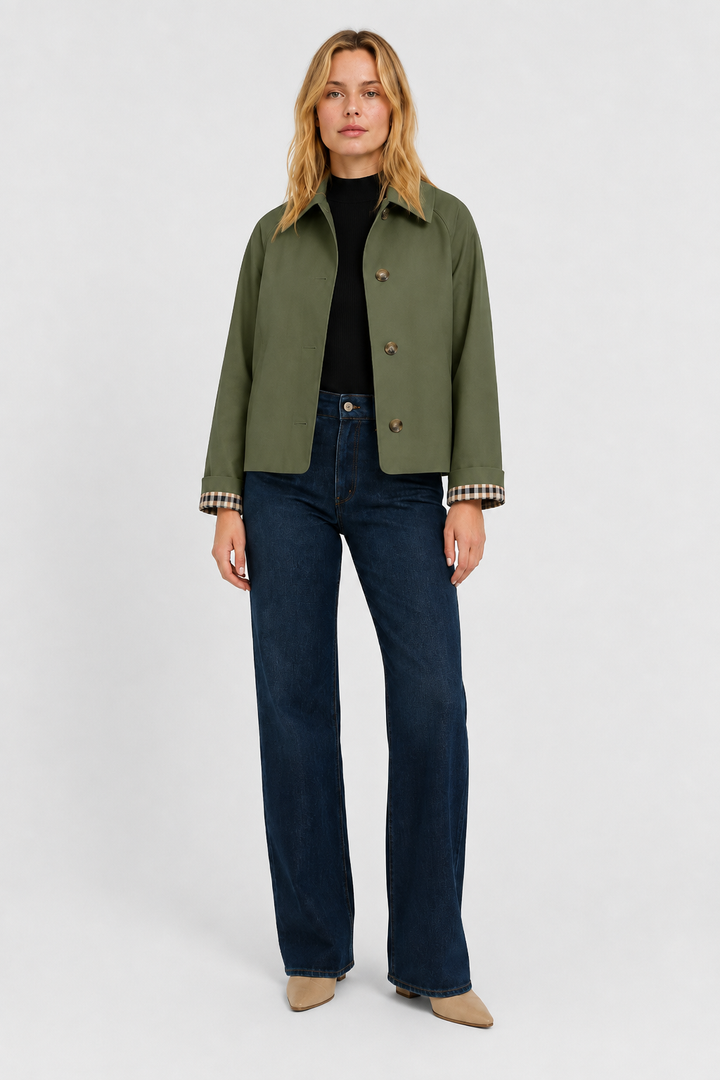 Lightweight Women's Jacket with Loose Fit and Gingham Lining