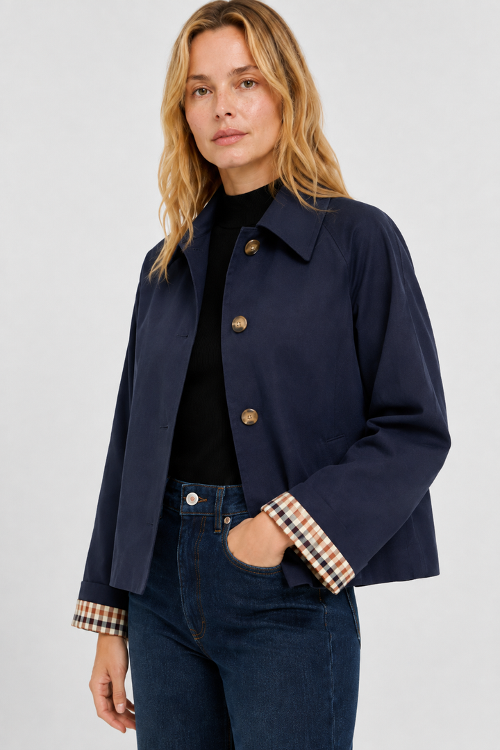 Lightweight Women's Jacket with Loose Fit and Gingham Lining