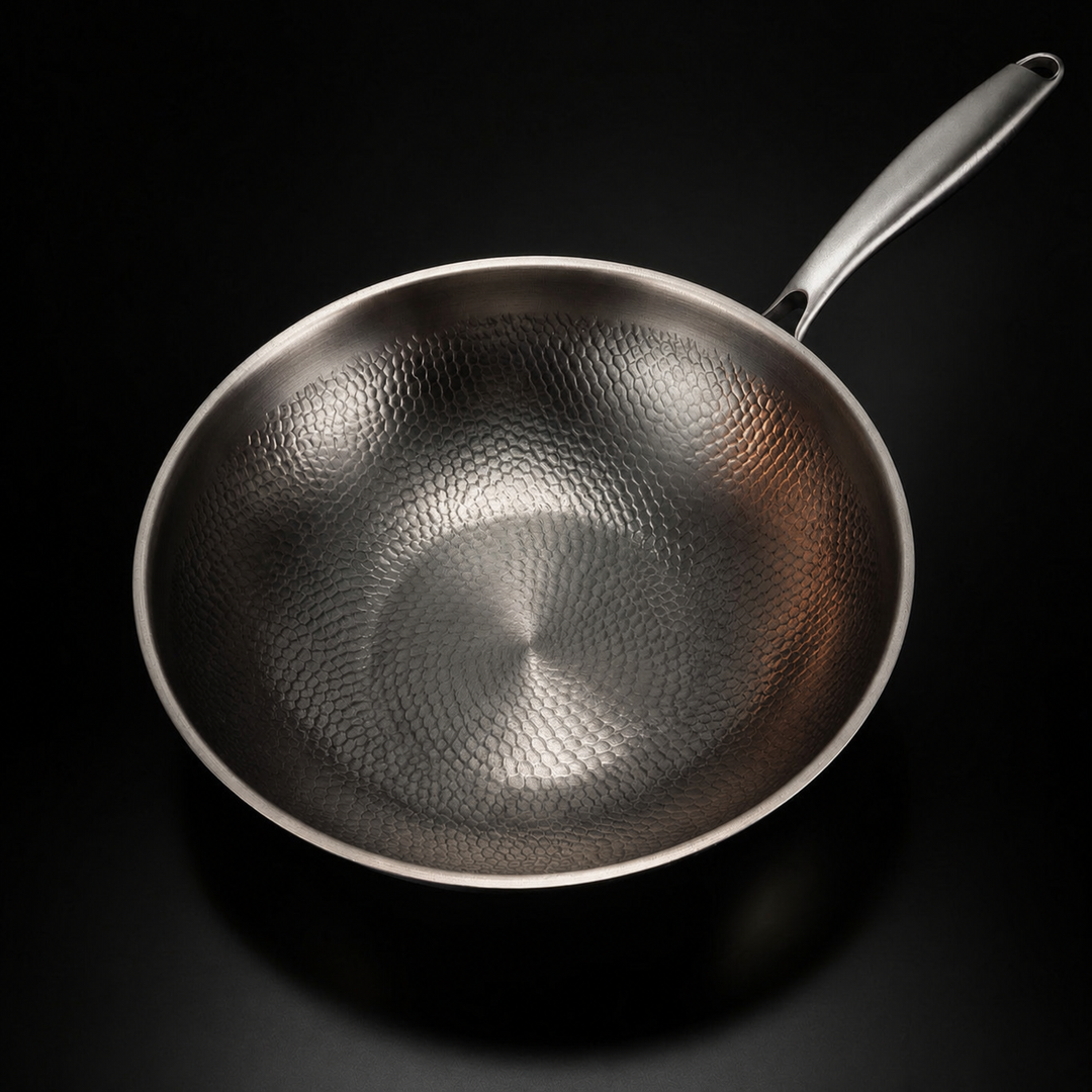 Hammered Titanium Wok Pan with Flat Base