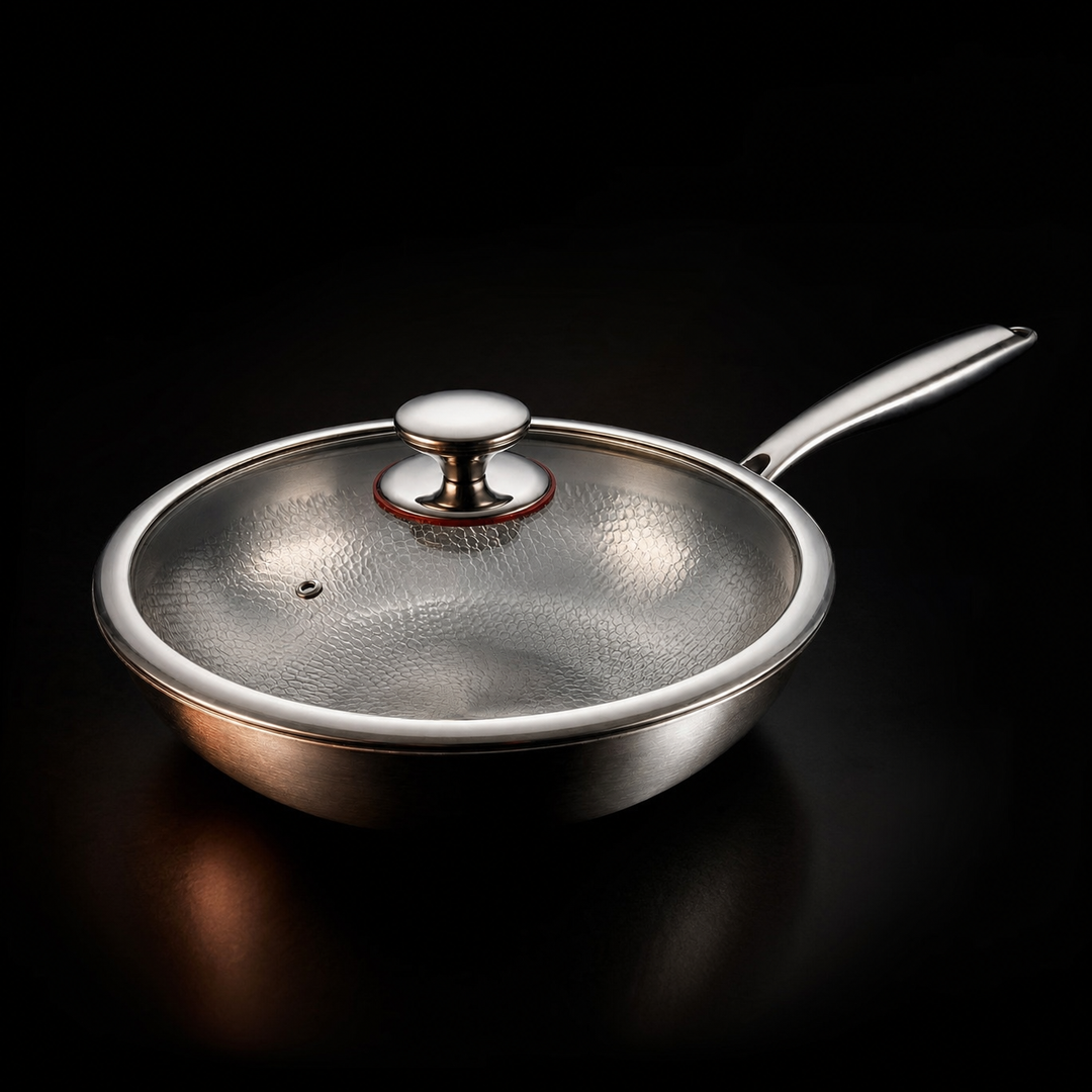 Hammered Titanium Wok Pan with Flat Base