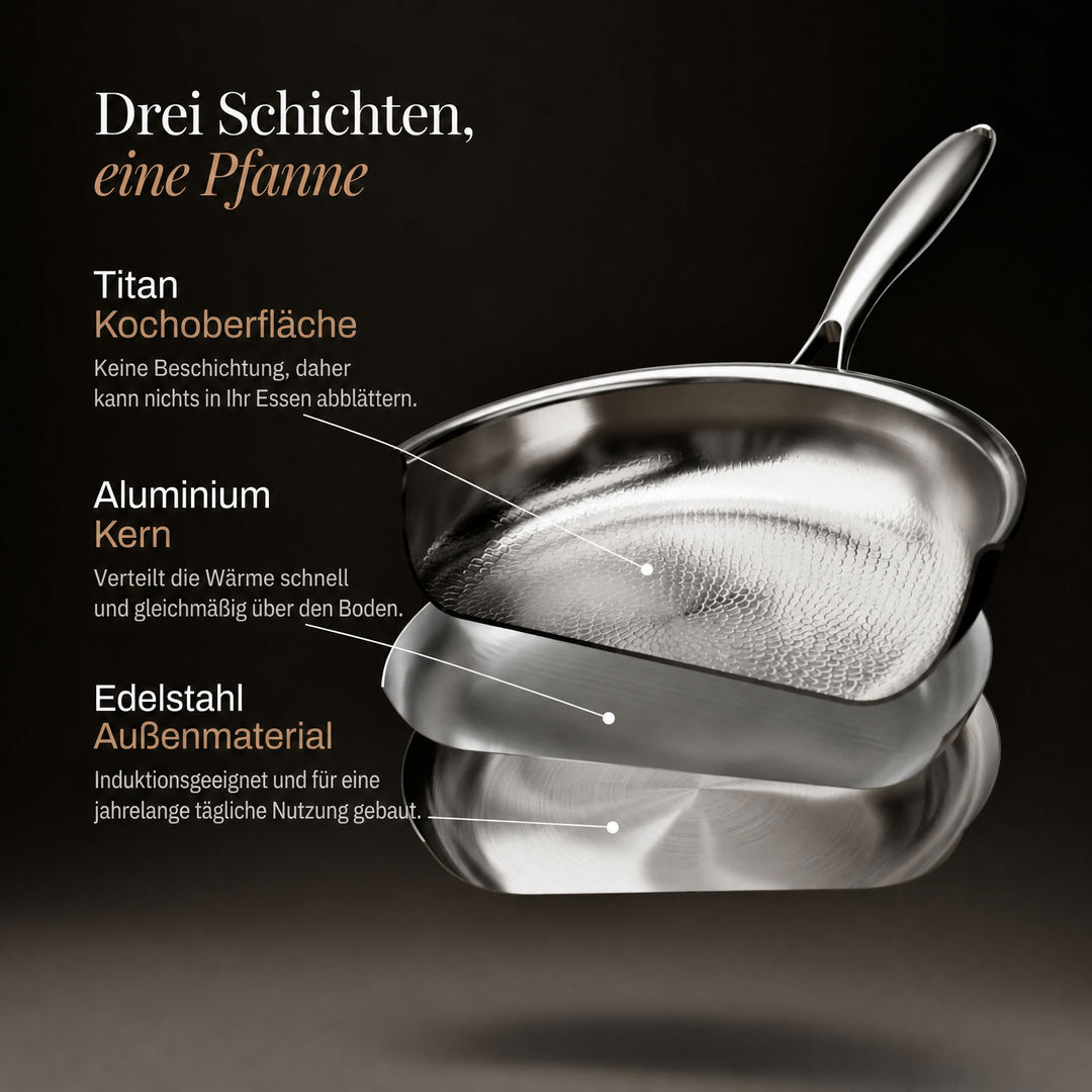 Hand-hammered titanium wok with flat base