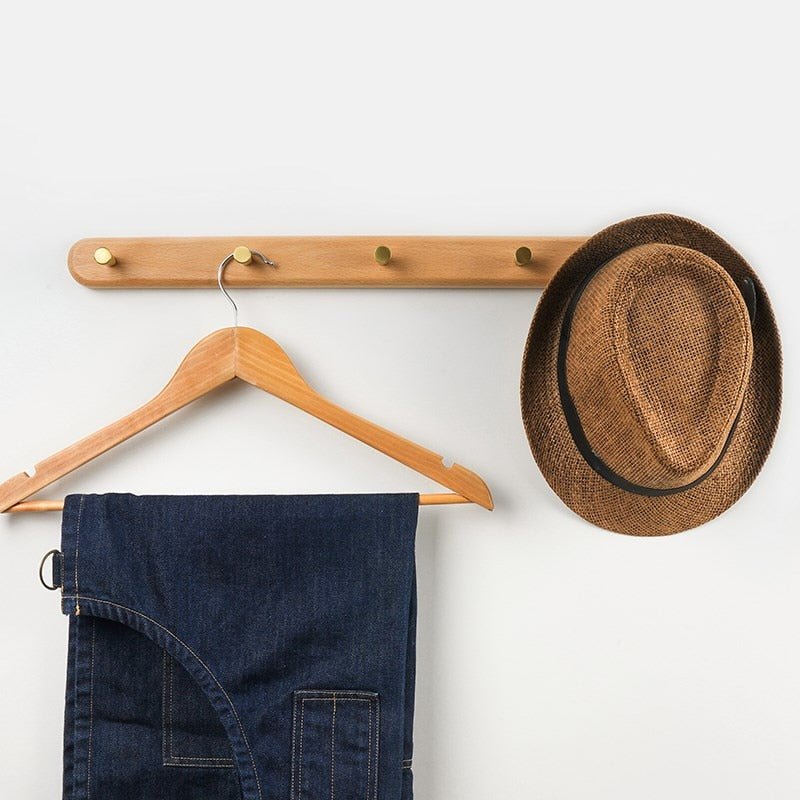 Wooden Wall Coat Rack with Brass Hooks - LignaHook
