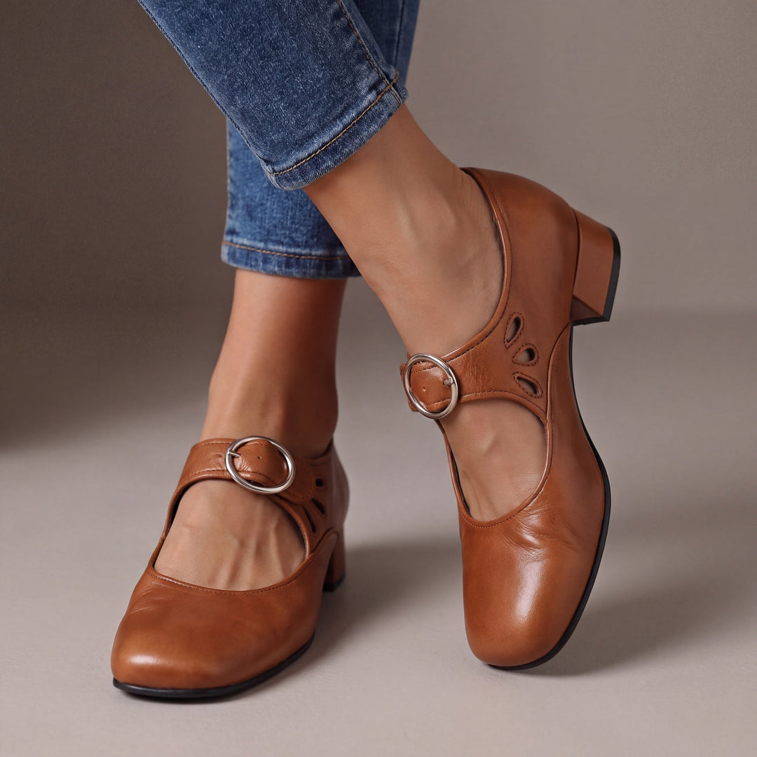 Ankle-Strap Pumps with Buckle and Cushioned Insole