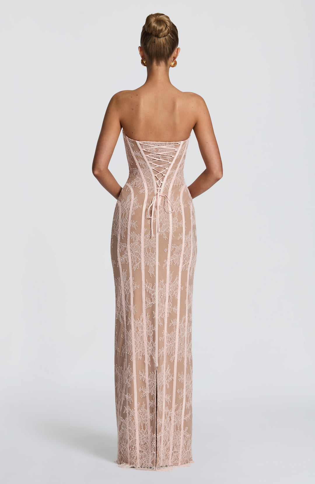 Strapless Floral Lace Maxi Dress with Corset