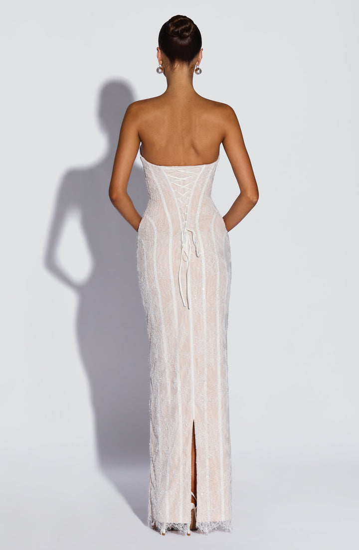 Strapless Floral Lace Maxi Dress with Corset