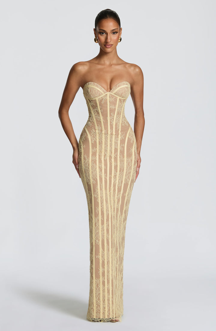 Strapless Floral Lace Maxi Dress with Corset