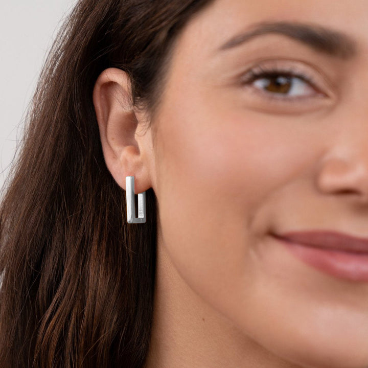 Elegant silver rectangular earrings