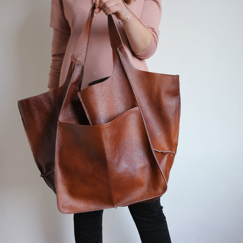 Oversized Leather Vintage Shoulder Bag for Women