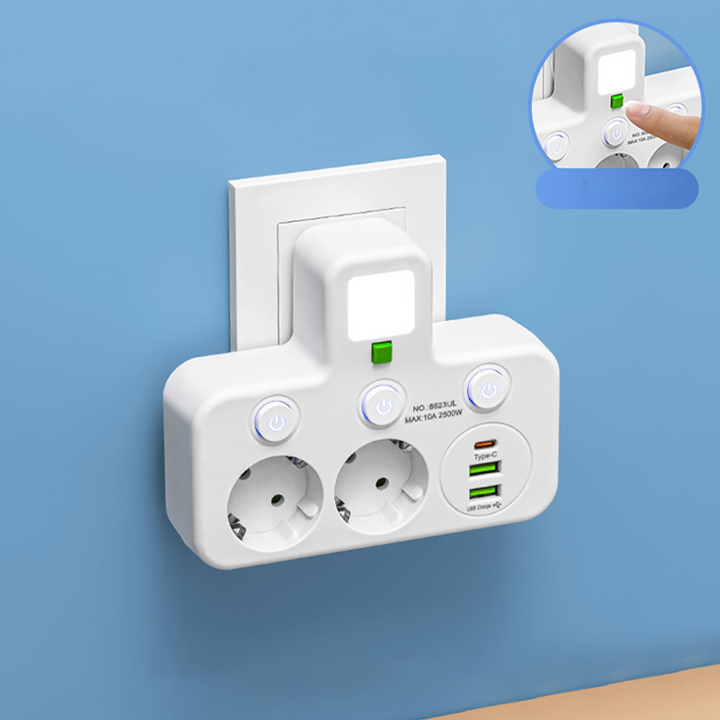 Power Strip with USB and Switches | Multi-Socket Surge Protector 2500 W