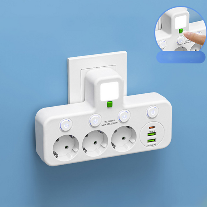 Power Strip with USB and Switches | Multi-Socket Surge Protector 2500 W