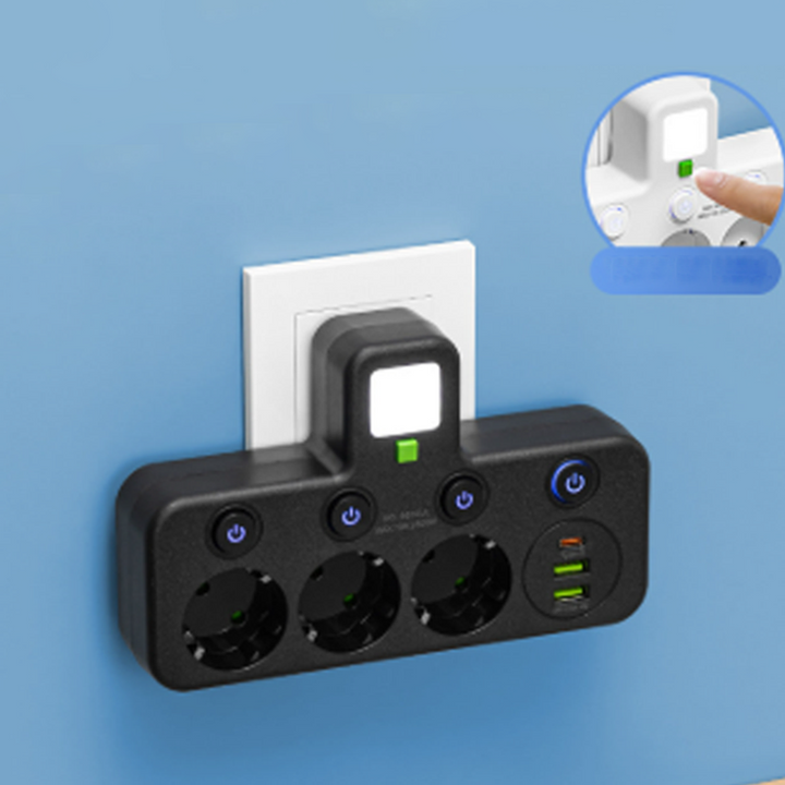 Power Strip with USB and Switches | Multi-Socket Surge Protector 2500 W
