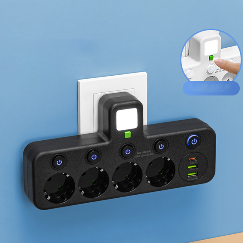 Power Strip with USB and Switches | Multi-Socket Surge Protector 2500 W