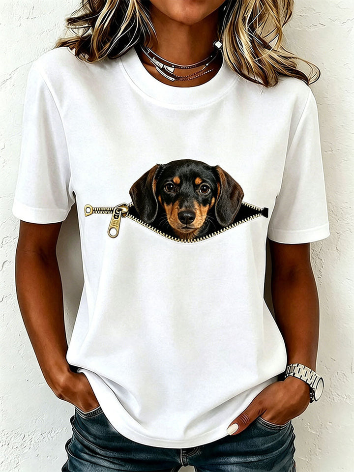 Short-sleeved T-shirt with dachshund print