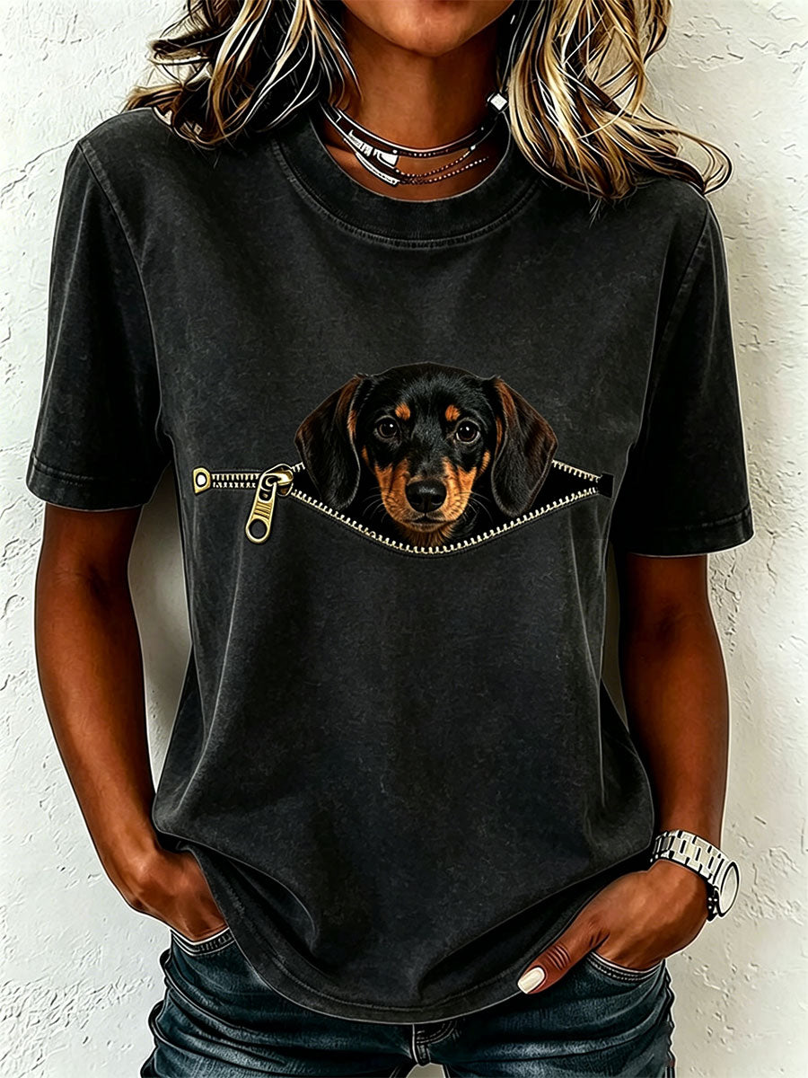 Short-sleeved T-shirt with dachshund print