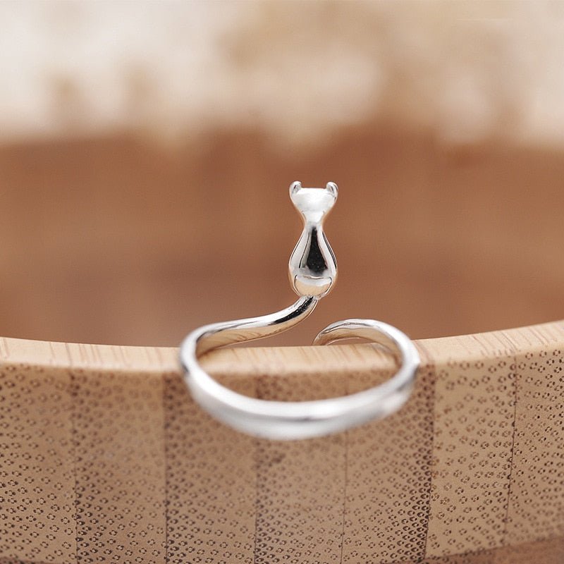 Stainless steel cute cat ring