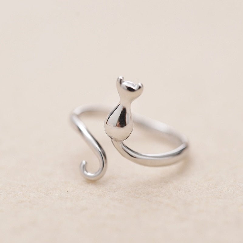 Stainless steel cute cat ring
