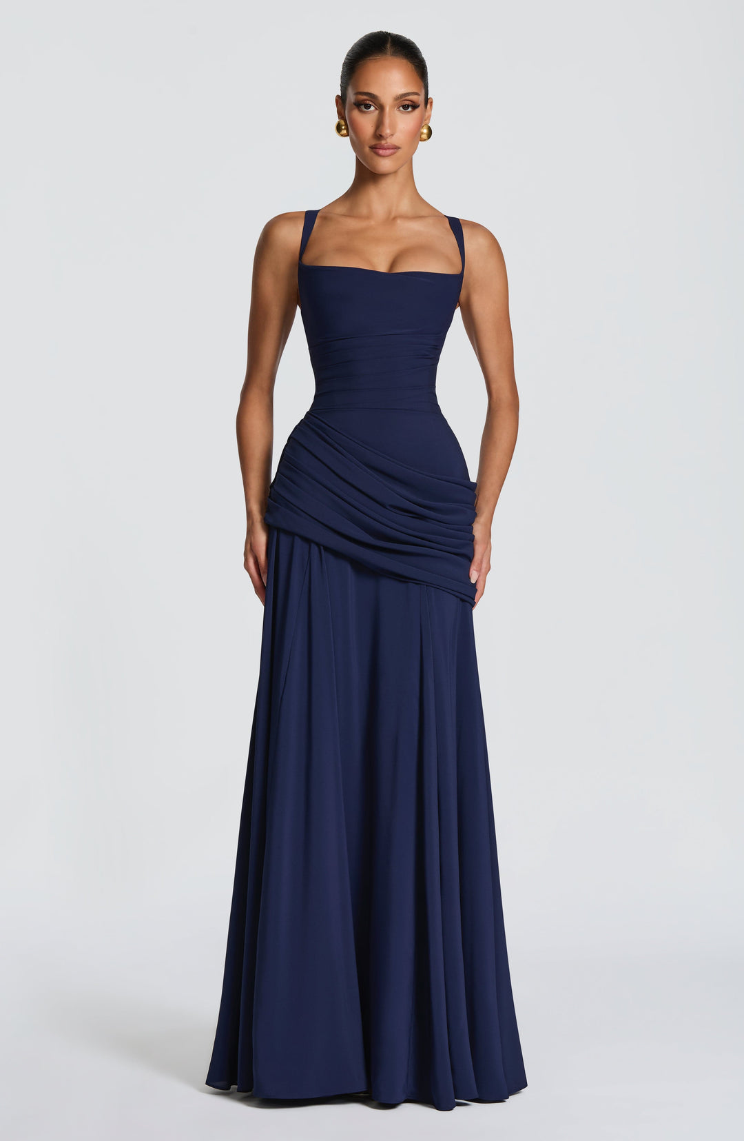 Destiny Chiffon Maxi Dress with Waterfall Neckline and Lace-Up Back