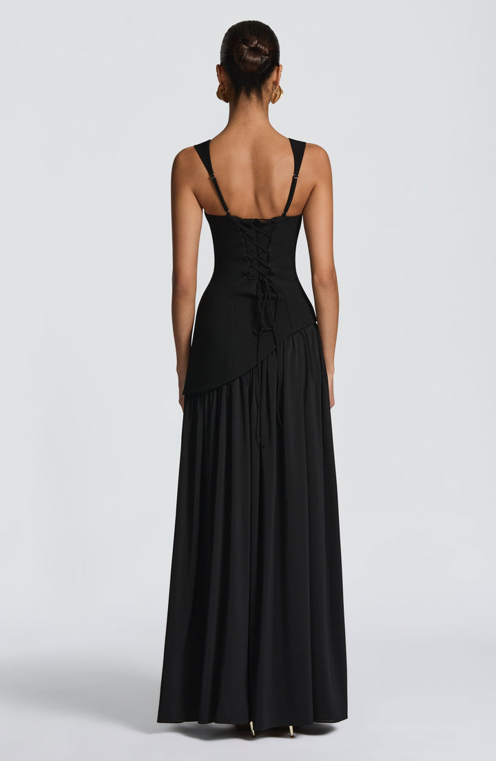 Flowing Chiffon Maxi Dress with Lace-Up Back