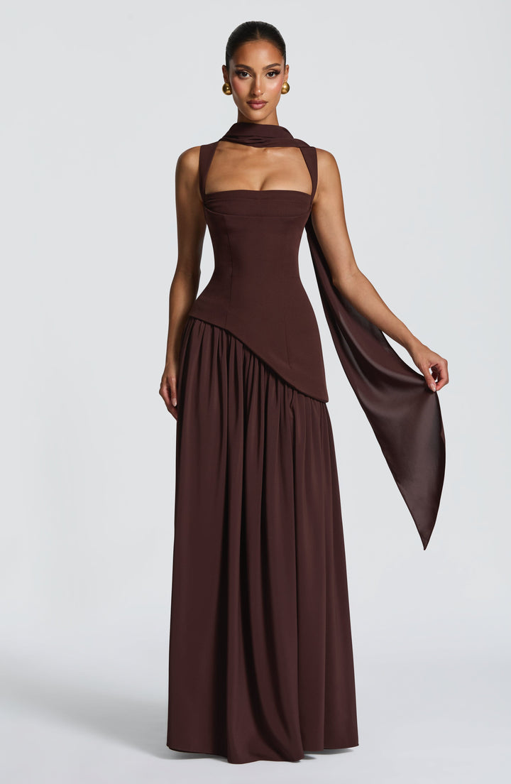 Flowing Chiffon Maxi Dress with Lace-Up Back