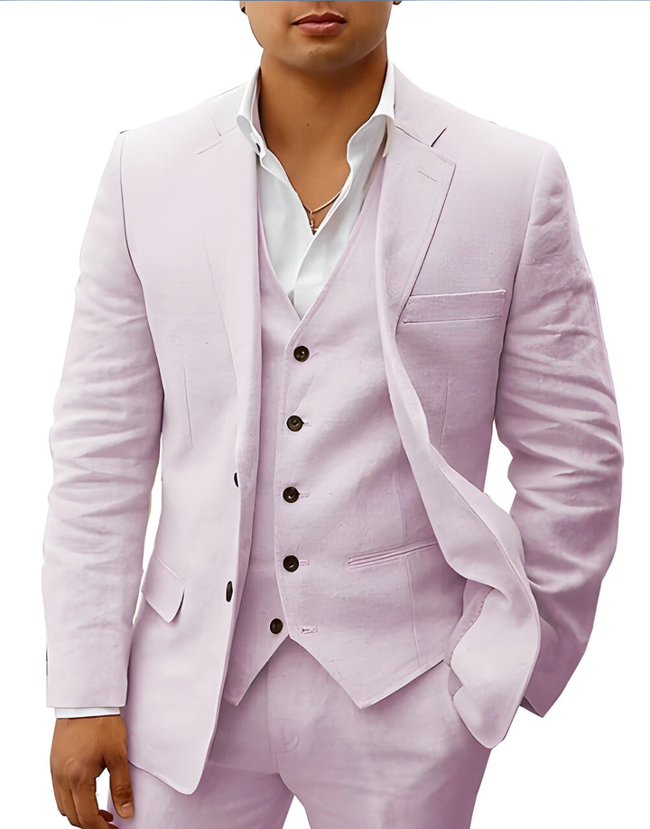 Men's Three-Piece Tailored Suit with Lapel Jacket, Waistcoat and Trousers