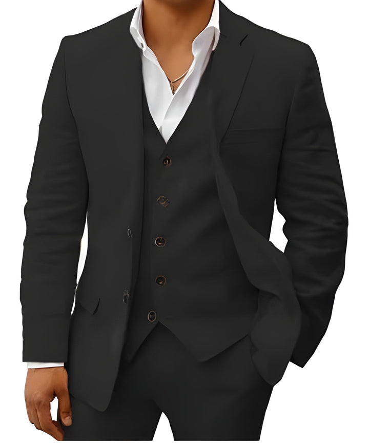 Men's Three-Piece Tailored Suit with Lapel Jacket, Waistcoat and Trousers