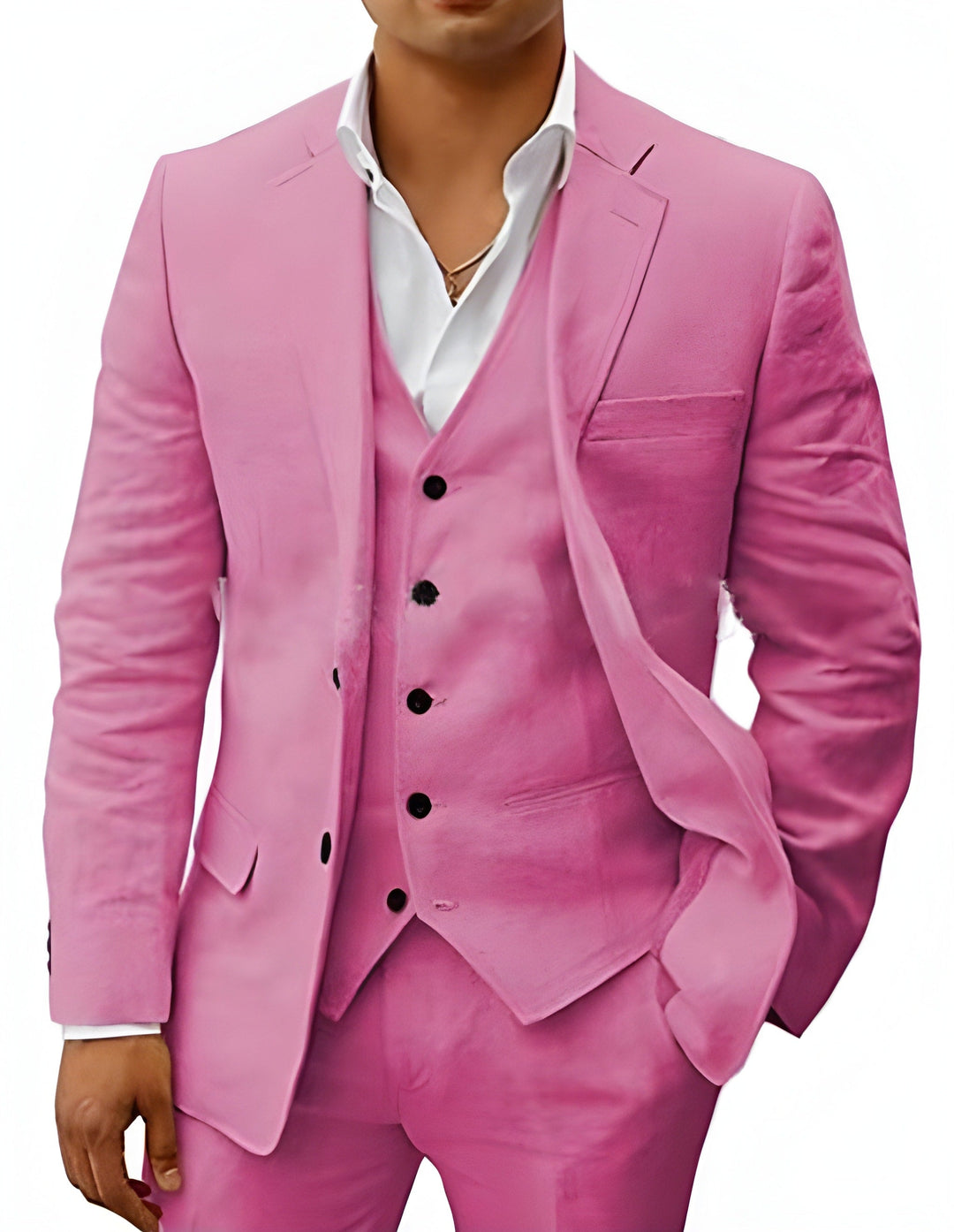 Men's Three-Piece Tailored Suit with Lapel Jacket, Waistcoat and Trousers