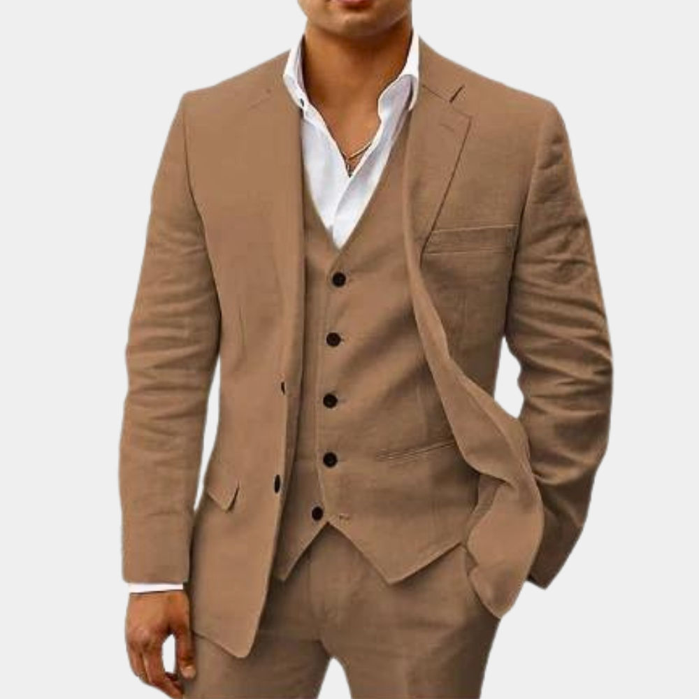 Men's Three-Piece Tailored Suit with Lapel Jacket, Waistcoat and Trousers