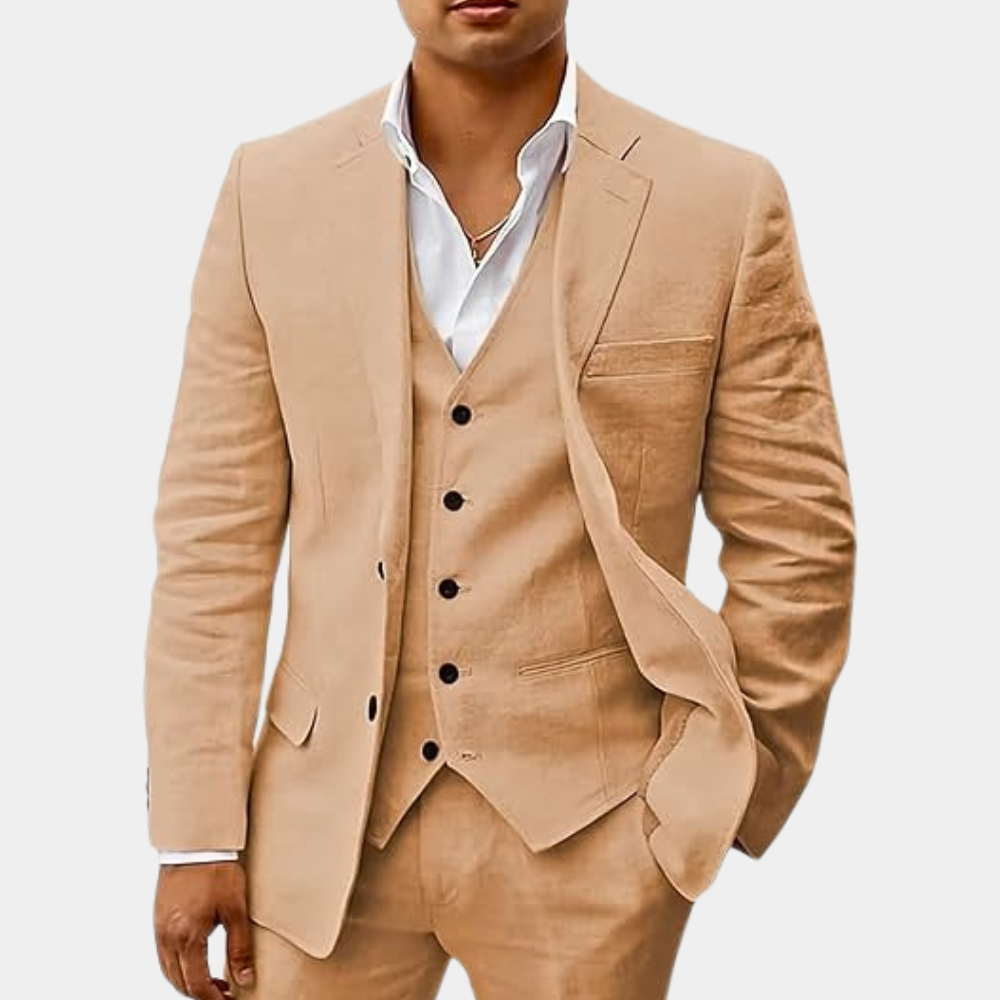 Men's Three-Piece Tailored Suit with Lapel Jacket, Waistcoat and Trousers