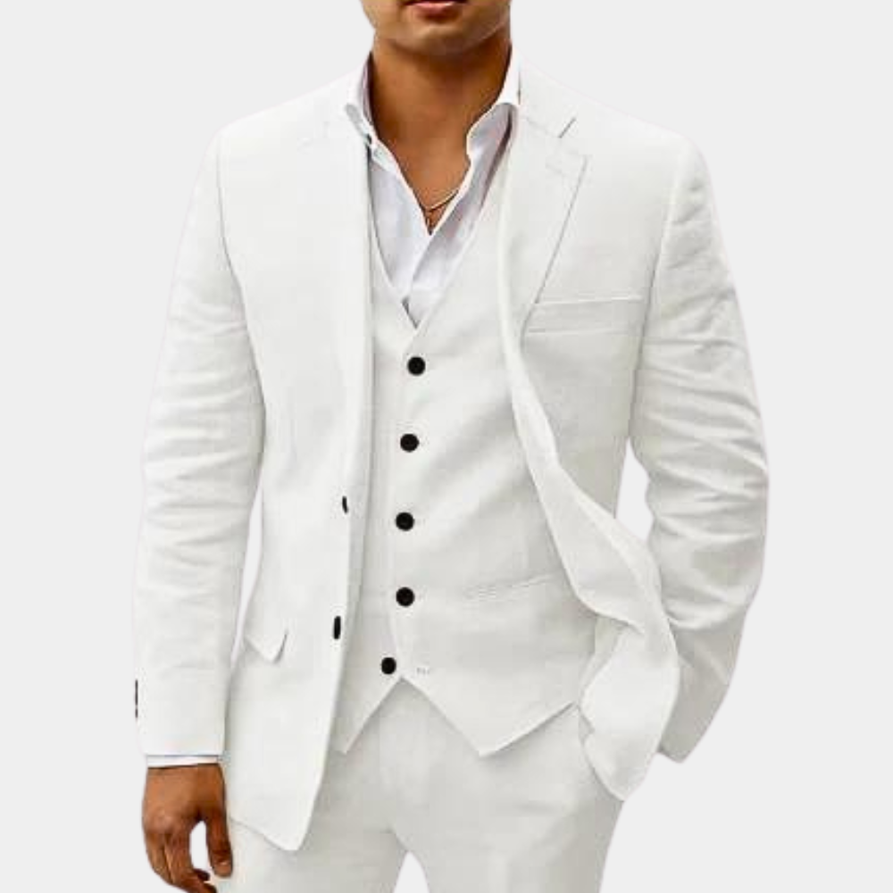 Men's Three-Piece Tailored Suit with Lapel Jacket, Waistcoat and Trousers