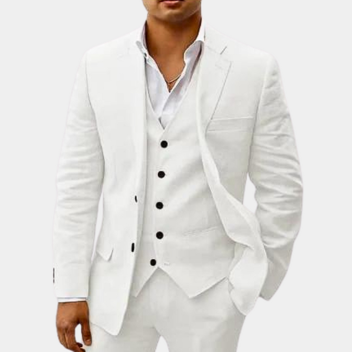 Men's Three-Piece Tailored Suit with Lapel Jacket, Waistcoat and Trousers